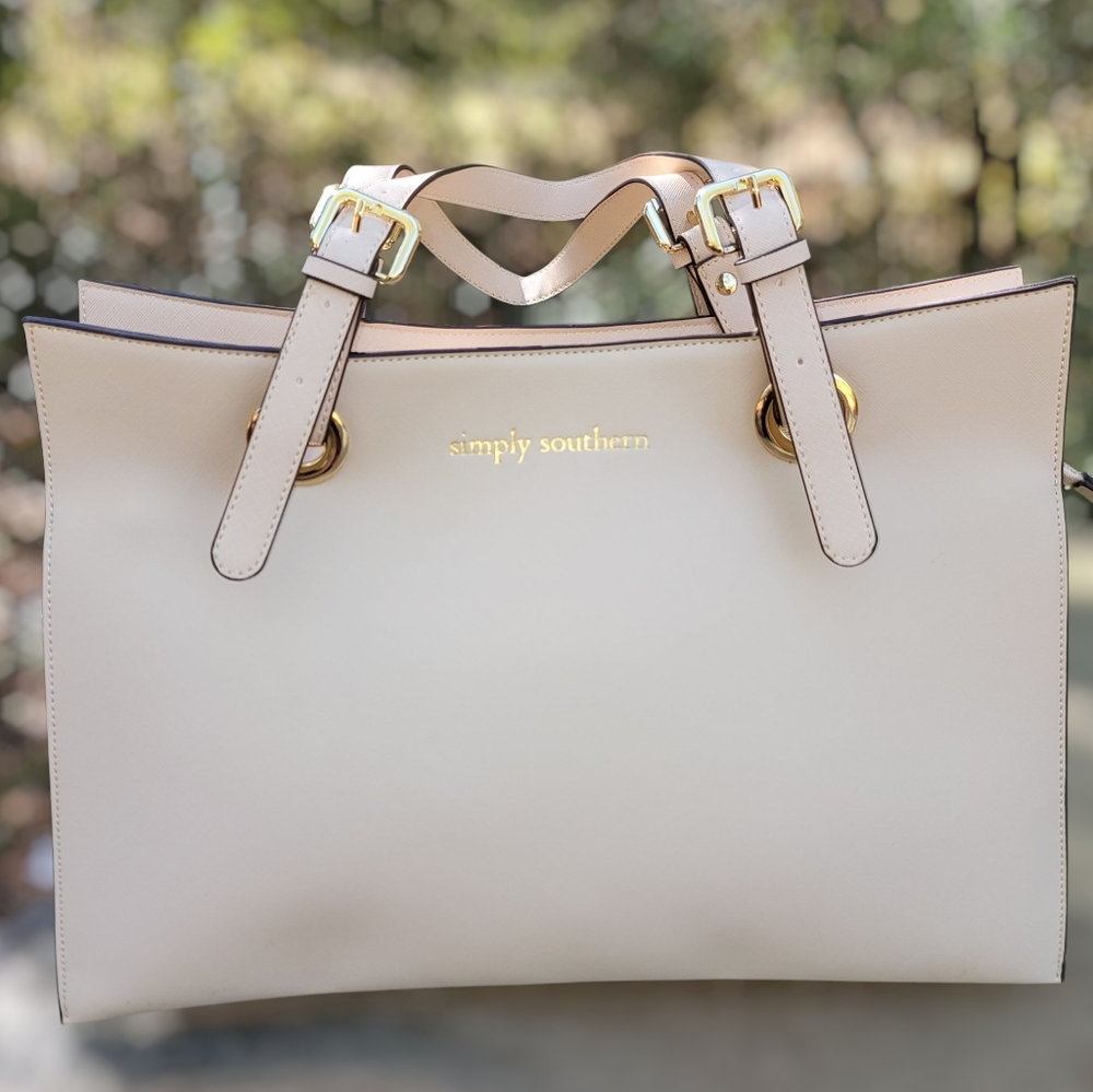 Simply Southern Tan Tote Bag with Gold Accents